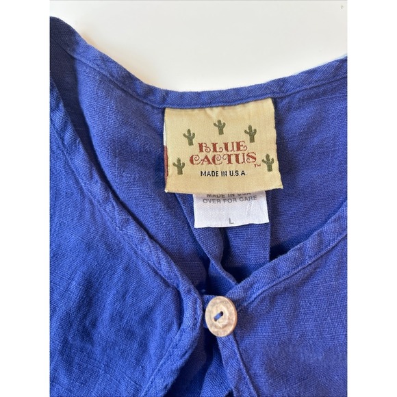 Vtg Blue Cactus Cotton Hand Painted Jacket One Button Lagenlook  Artsy Large - Picture 3 of 8